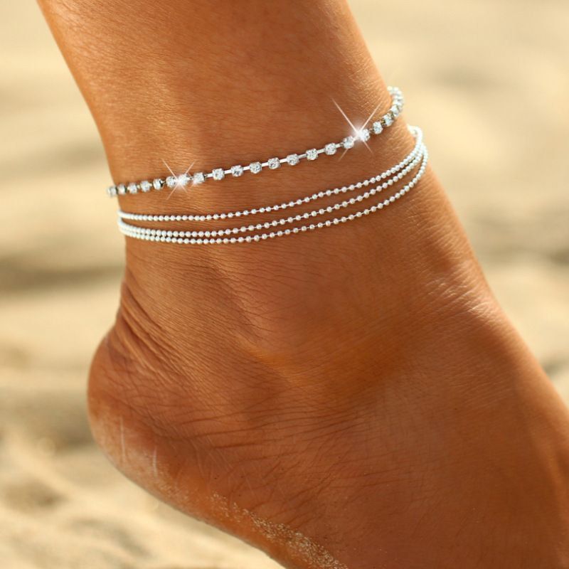 Multi Layer Anklet Bracelet Leg Chain Jewelry- Silver