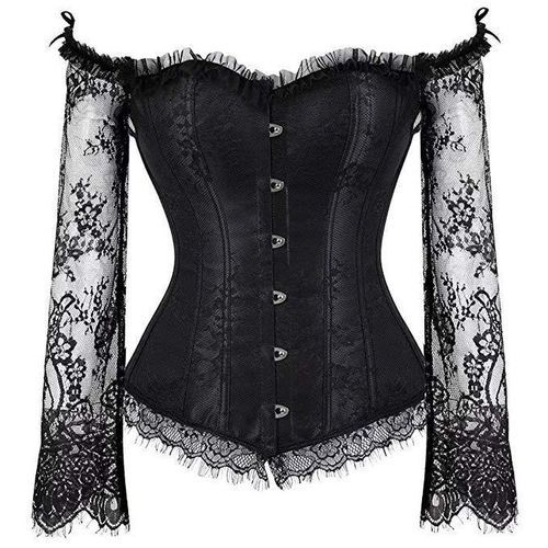 Black Corset Top Waist Tummy Body Shaper Lace Women Long Sleeve Plus Size
