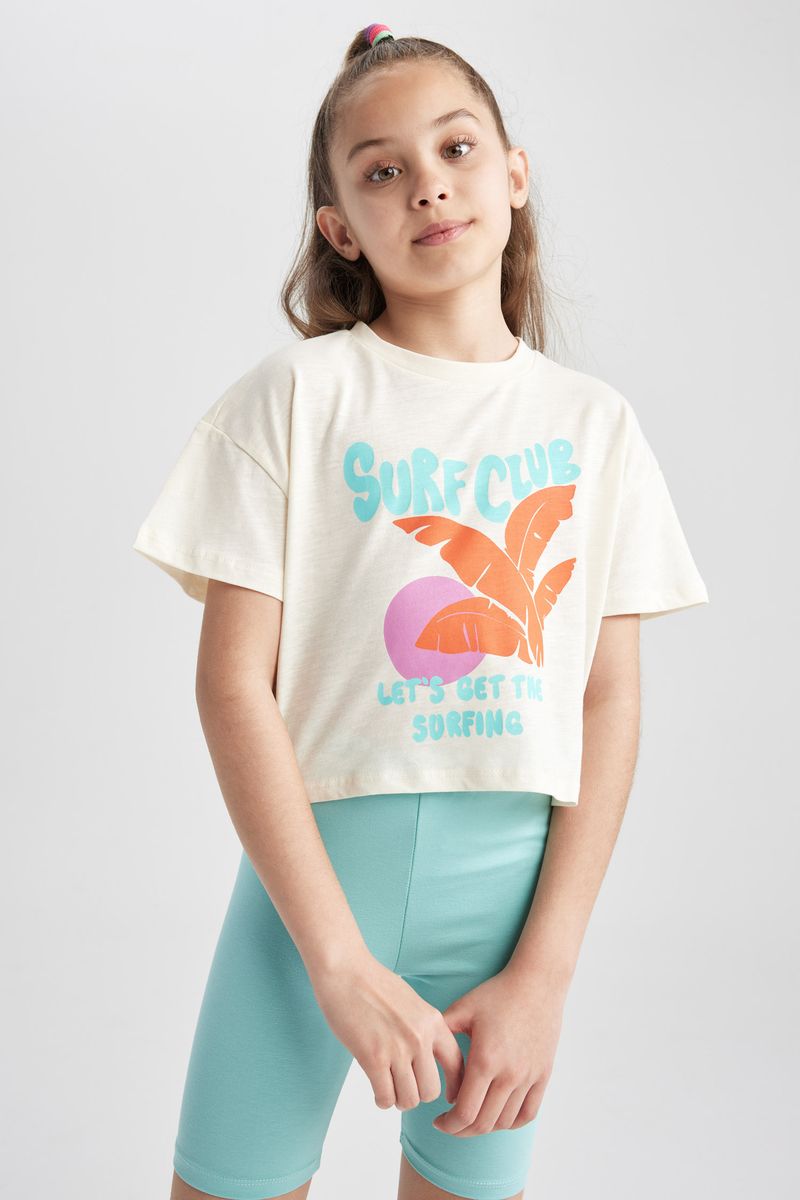 Girl Casual Cropped Fit Knitted Short Sleeve Body - Ecru