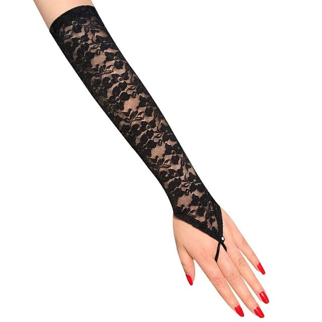 Women's Sexy Lace Long Gloves Dress Accessories White Black