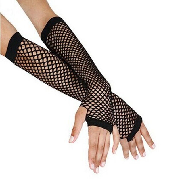 Fishing Net Gloves Long Section Women Solid Gloves Punk Got