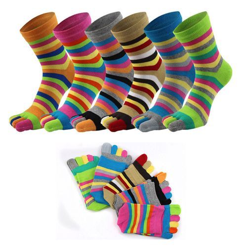 Womens Five Fingers Toe Socks Cotton Socks Casual Rainbow Socks (6 Pairs)