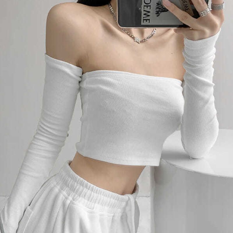 (white With Sleeve)Streetwear  Women Camis Tube Summer Skinny Crop Fashion Harajuku Removable Sleeve Feminine Hip-hop Hot Girls Club Party Jazz WEF