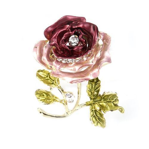 Luxury Elegant Women Rhinestone Crystal Rose Flower Brooch Pin Brooches Red