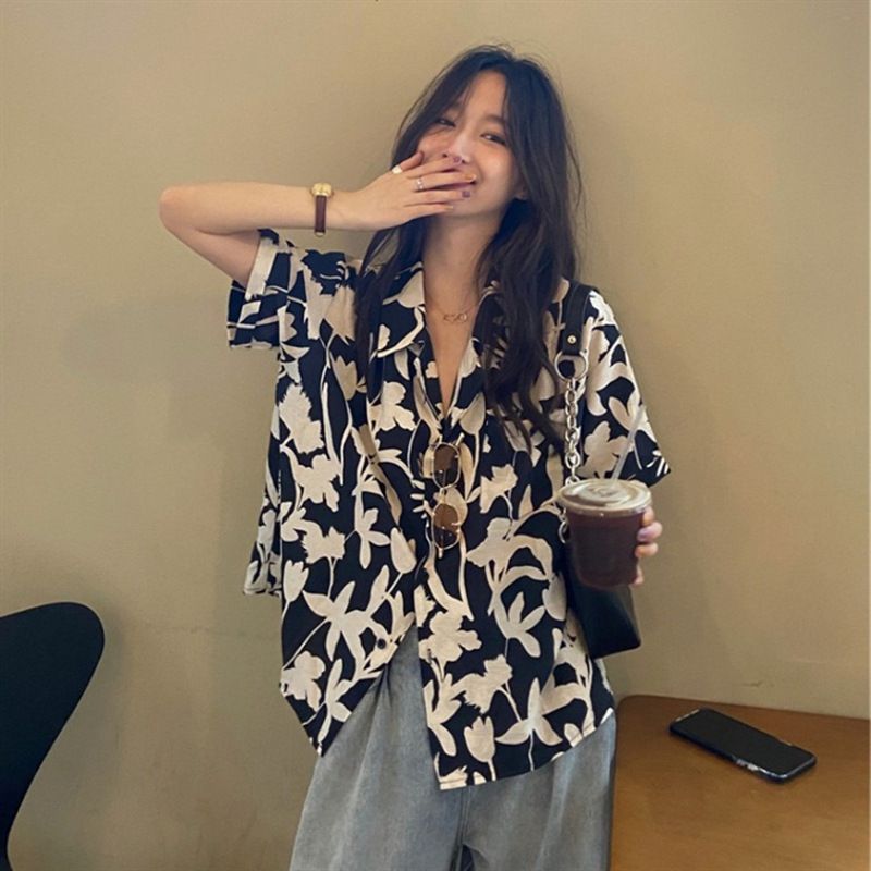 Floral Short Sleeve Shirt Women's Loose Retro
