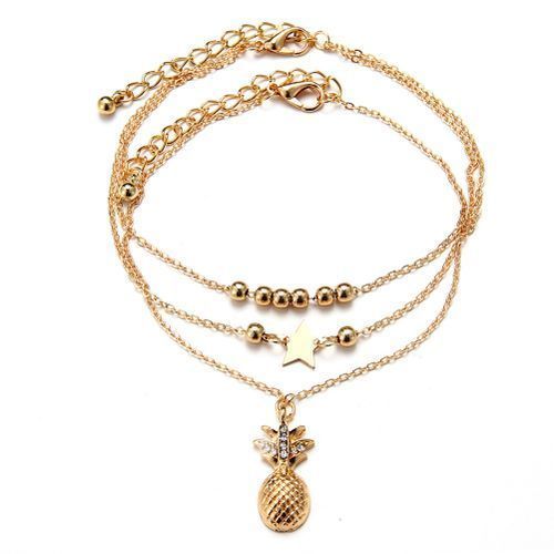 Women Multi Layer Pineapple Star Beads Dangle-Gold