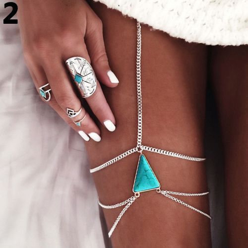 Thigh Leg Chain Bikini-Silver