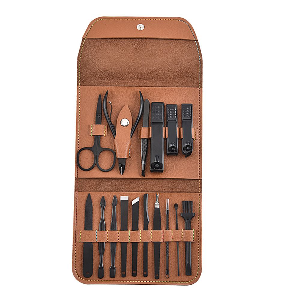 16 Piece Nail Clipper Stainless Steel Nail Care Tool Sets-Brown