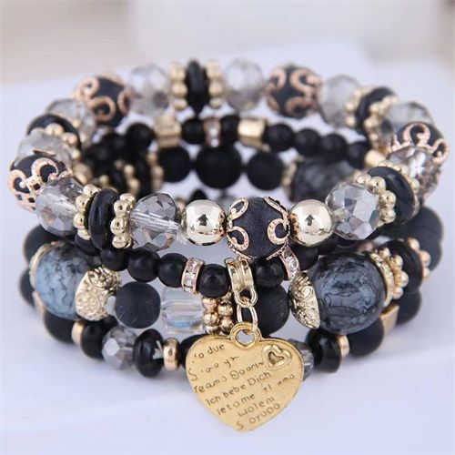 (4 Pieces/set) Multi Layered Bohemian Bracelet Resin Beads Women's Vintage Heart Charm Bracelet