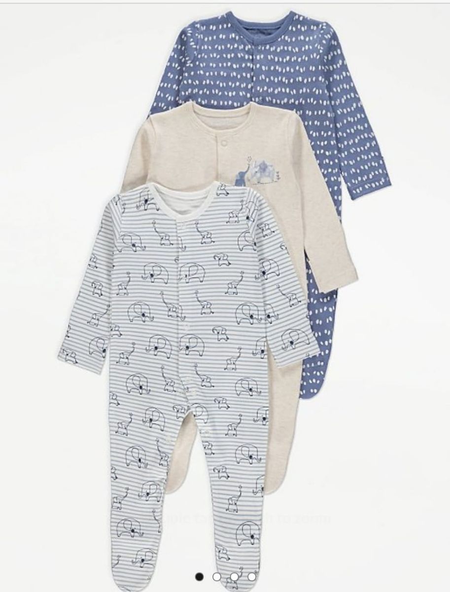 3-in-1 Baby Elephant Print Sleepsuits