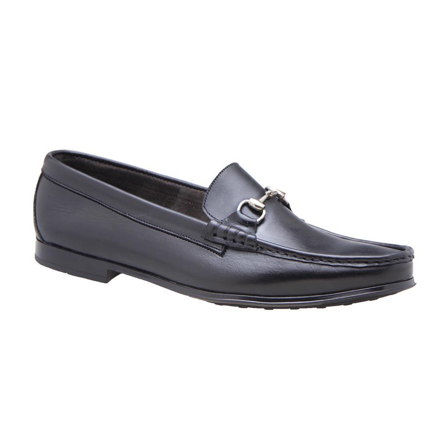 Chain Detail Leather Loafers - Black