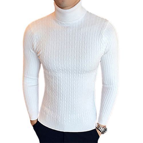 Men Winter Turtle Neck Long Sleeve Warm Sweater Slim-White
