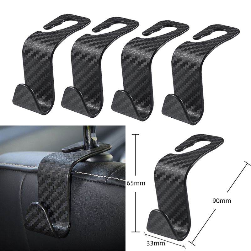 4Pcs Carbon Fibre Hook Car Seat Headrest Hooks