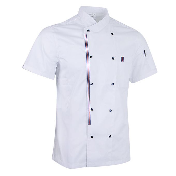 Unisex Simple Solid Chef Jackets Breathable Short Sleeves Shirt White