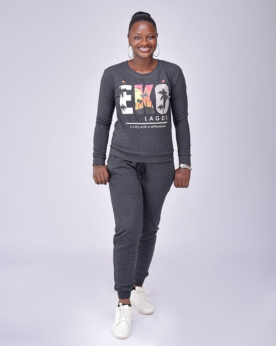 Women's Eko Lagos Sweatshirt With Joggers Up & Down- Dark Grey