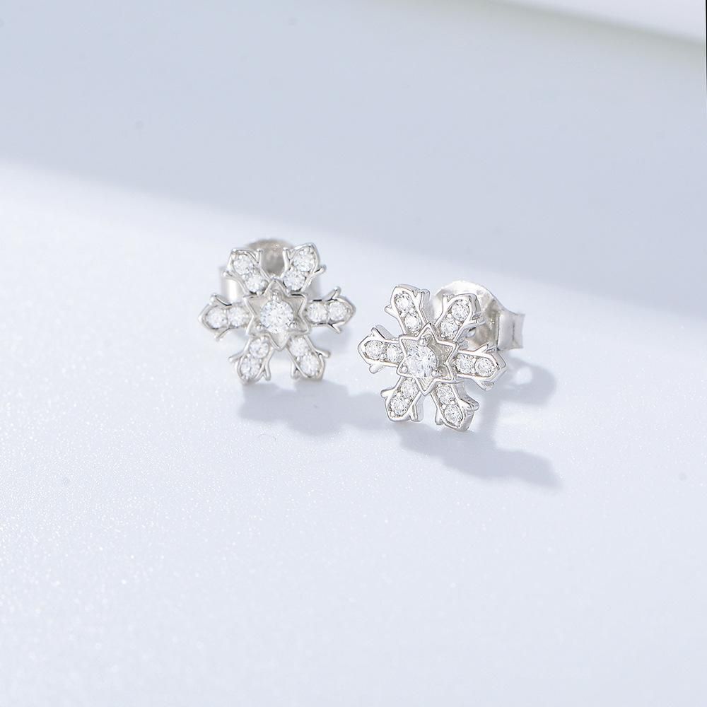 S925 Pure Silver Ear Studs for Women with Zircon Snowflake Series Earrings and Earrings for Women with Silver Jewelry