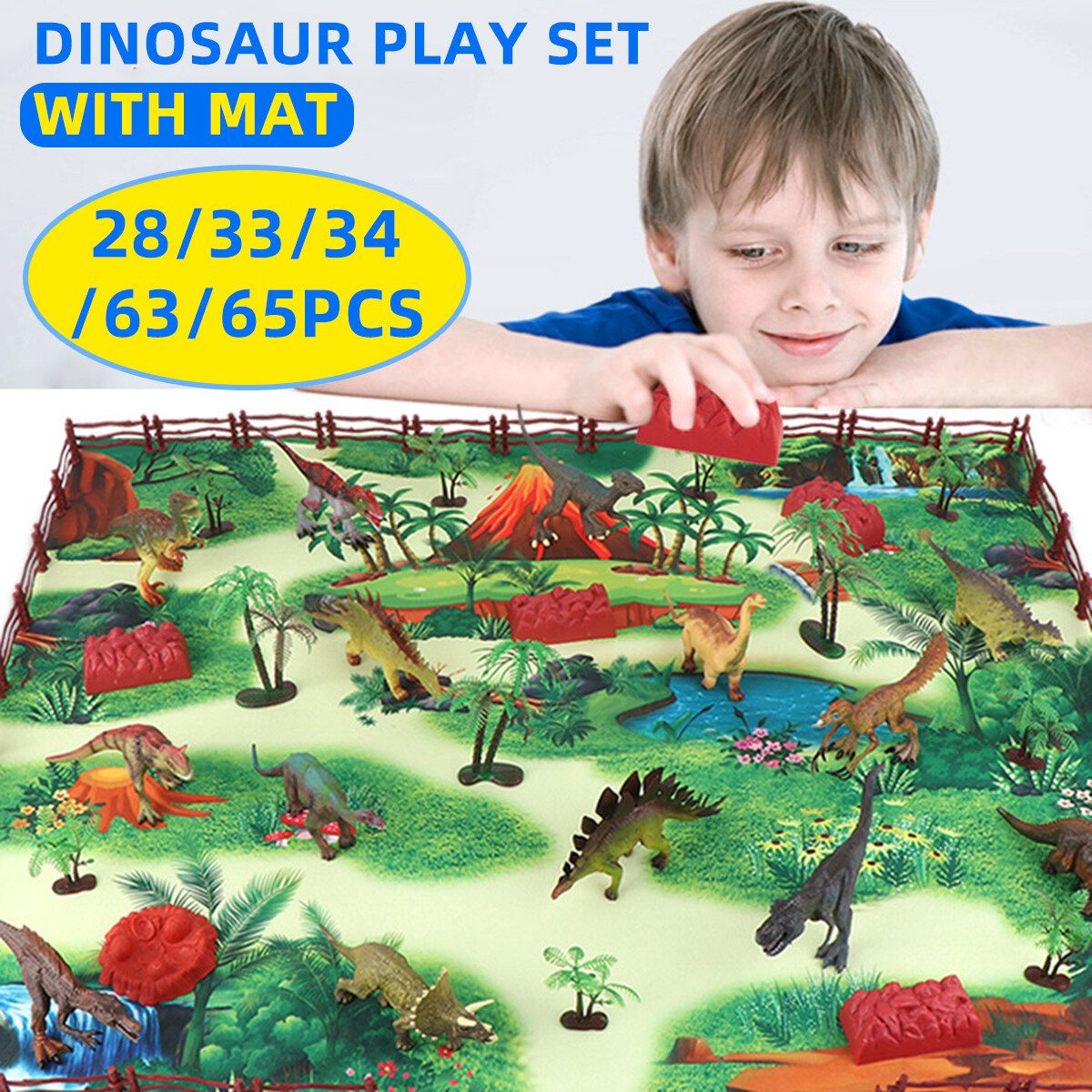 Kids Dinosaur Model Toy Set Dinosaur Figure With Play Mat Tree Large Mat+Large Dinosaur
