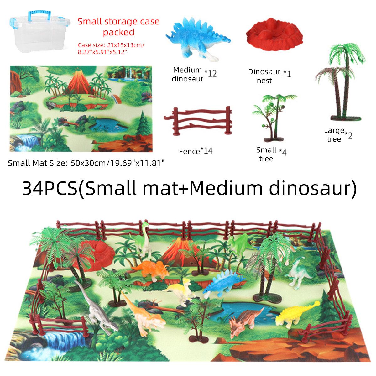 Kids Dinosaur Model Toy Set Dinosaur Figure With Play Mat Tree Small Mat+Medium Dinosaur
