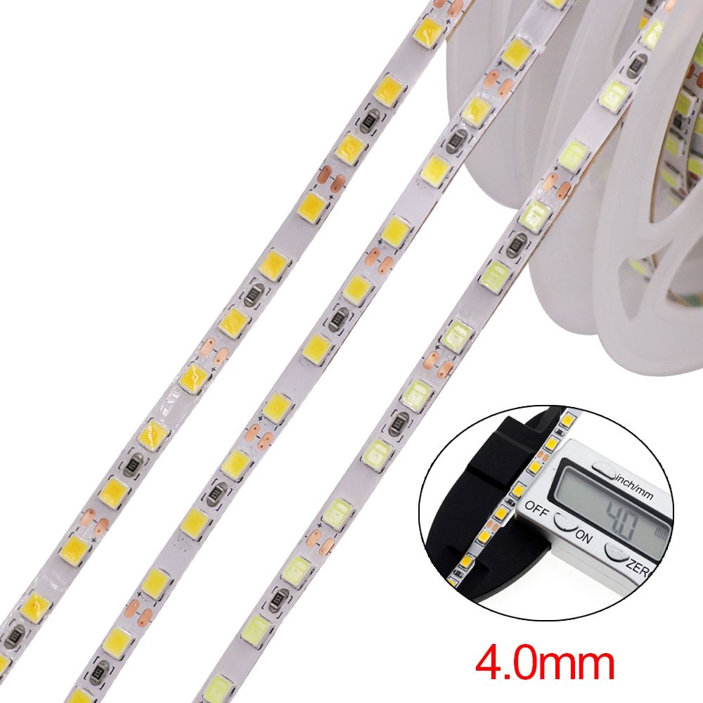 4mm PCB 2835 LED Strip Light 12V Super Bright 3528 120LED/m 5m 600 Pixel Flexible LED Tape Lights Warm White Cold/ Natural White-Cold White-5m Total 600LEDs--