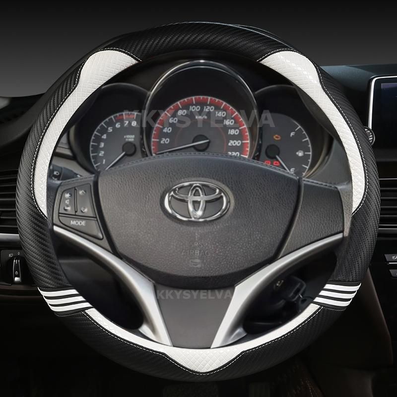 Carbon Fiber  Leather Car Steering Wheel Cover For Toyota Yaris Vios 2014 2015 2016 2017 2018 Auto Accessories