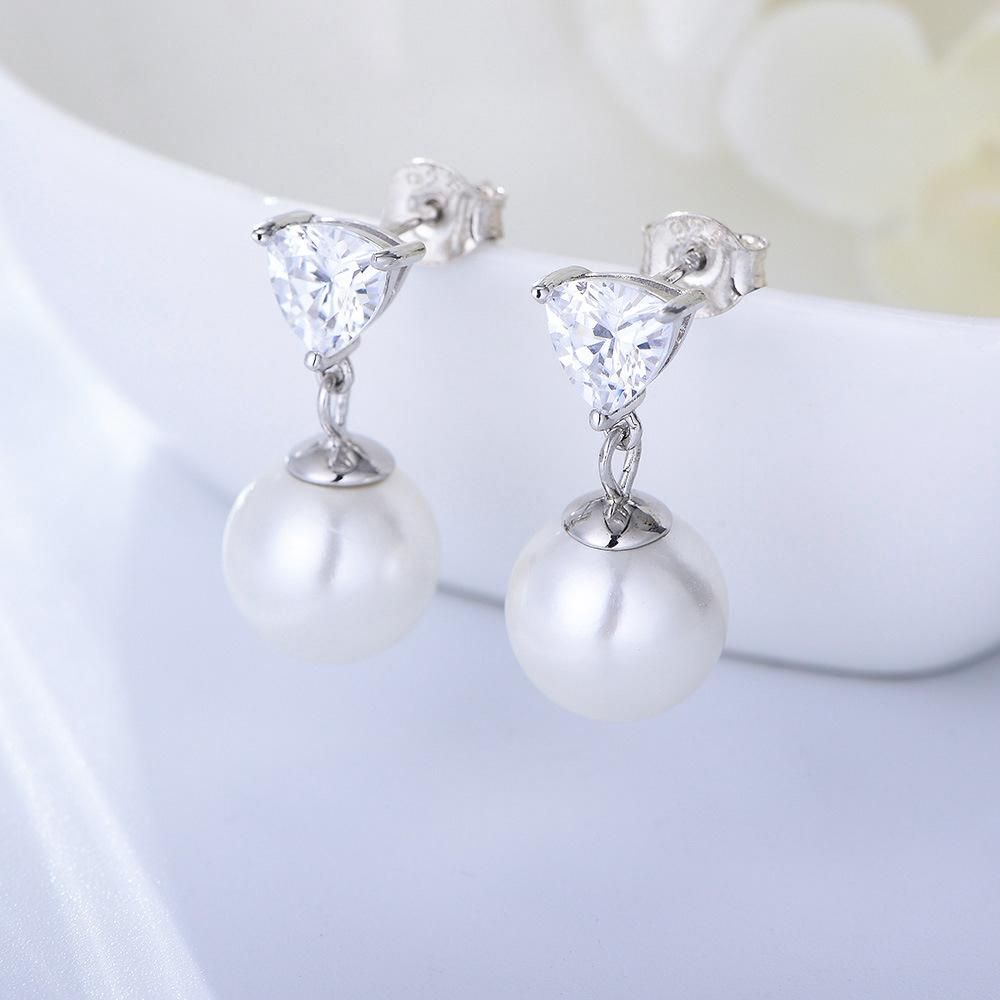 Light Luxury Love Shaped Zircon Earrings with Feminine Elegance and Inn Style Sterling Silver Pearl Earrings Earrings and Earstuds