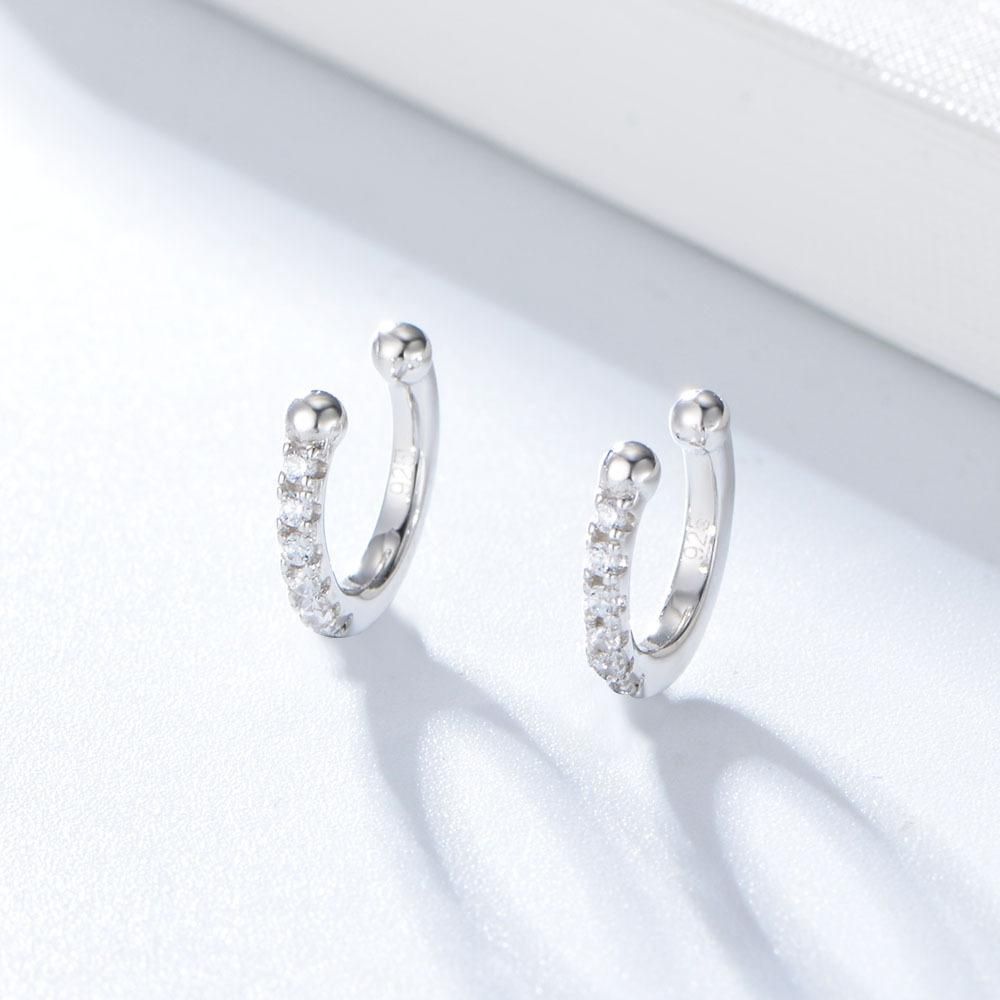 S925 Silver Ear Clip Female Personality Cool Style C-shaped Diamond Earbone Clip Ear Buckle No Earhole Temperament Earrings
