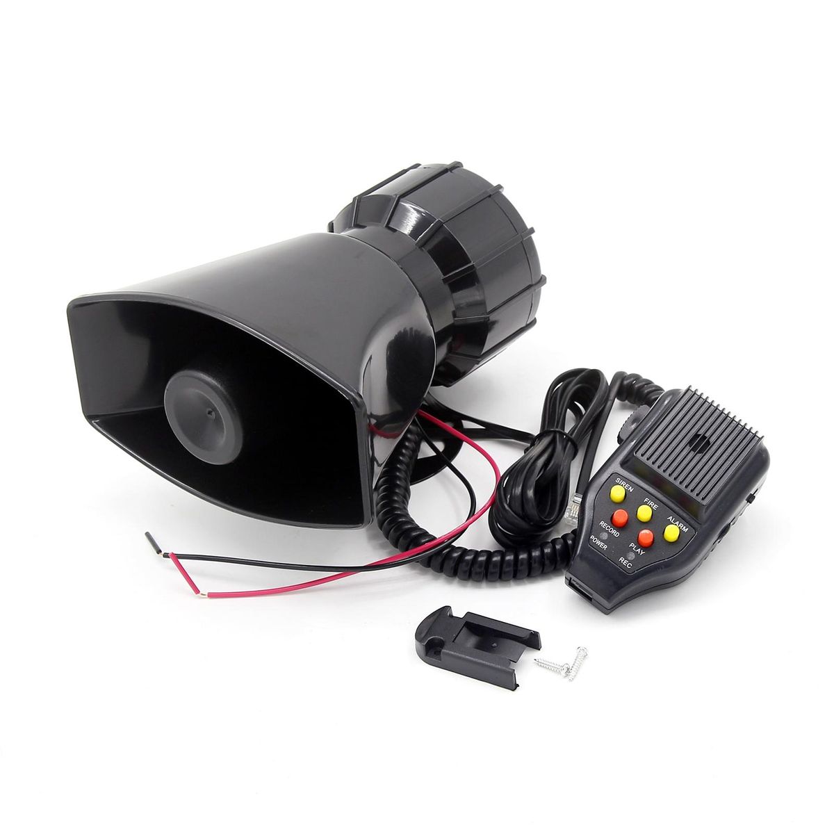 Car Recording Siren Speaker, 12V 100W 3 Tones Car Siren Horn Speaker and Mic PA Speaker System with Recording Function, Volume Control, Switch on-Off Function, Status Indicator Light