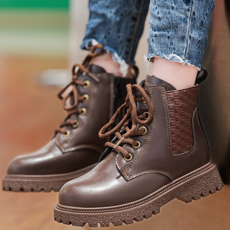 Children's Outdoor Non-slip Leather Martin Boots Hiking Boots-Brown