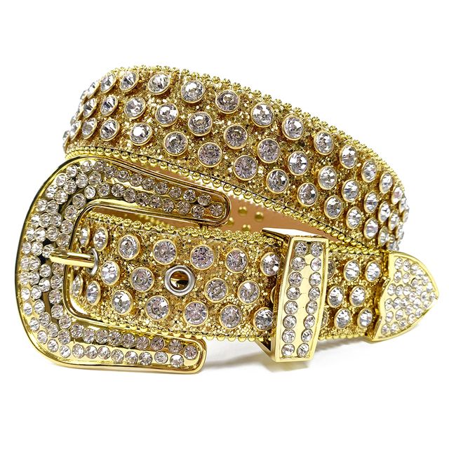 Fashion Strap Diamond Belt Western Crystal Studded Belt Cowgirl Cowboy Rhinestone Belt For Women Men Jean Cinto De Strass(#White Gold)
