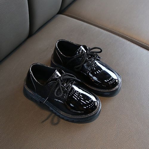 Children's British Style Soft-soled Lace-up Performance Leather Shoes Black