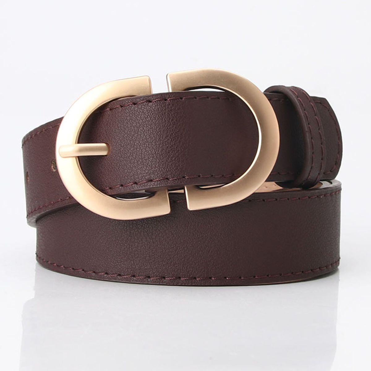 Women Belt PU Leather Vintage Solid D-shaped Buckle