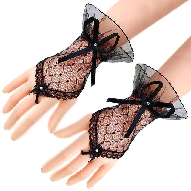 Ladies Bow Sleeves Short Arm Sleeves Lace Wrist Cuffs Brace