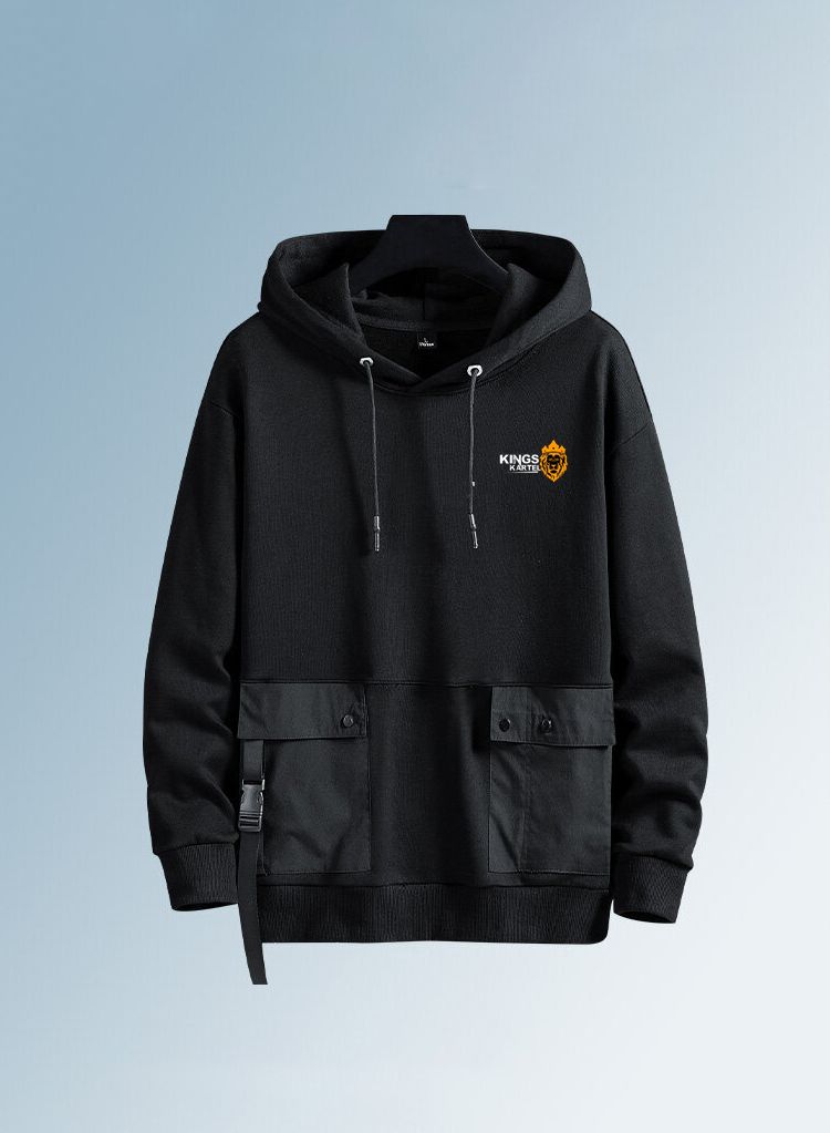 Kings Kartel Stylish Black Overhead Hoodie With Double Pockets