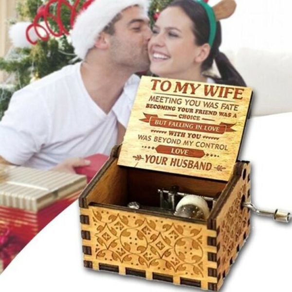 To My Wife Engraved Wood Music Box Anniversary Valentines' Gifts Valentine's-as Shown
