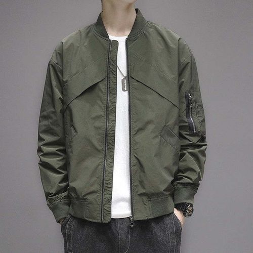 Men Slim Fit Bomber Jacket(Green)