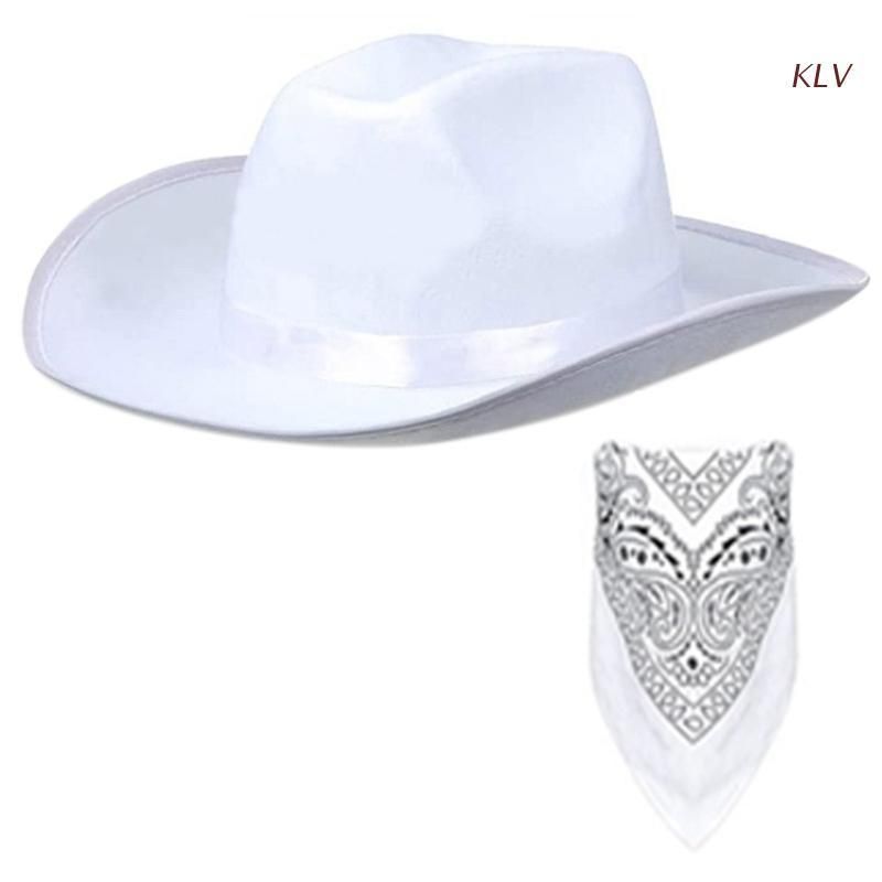 Cowboy Hats Bandana Set for Men Women Western Cowgirl Hat Scarf Birthday Party Costume Accessories