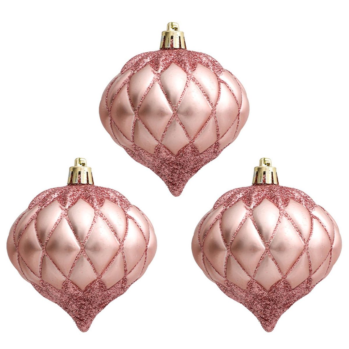 3PcsBox Threaded Ball Christmas Tree Decorations Hanging Ball Rose Gold