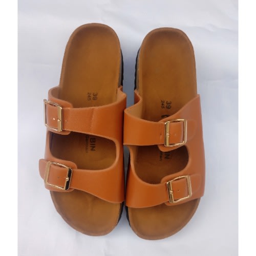 Women's Buckle Strap Cork Slides - Brown