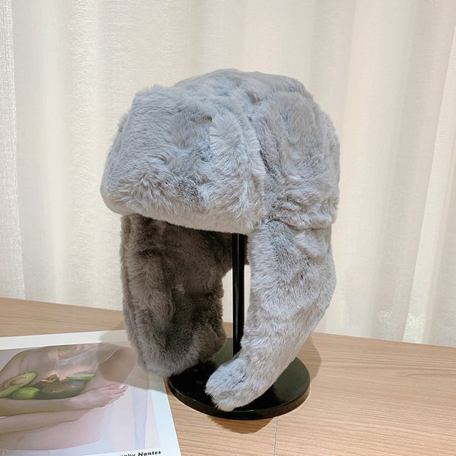 Women's Winter Thickened Warm Beanie Russian Caps Korean Fashion Ushanka Earflap Pilot Hat Women's Trend Hat Adjustable(#Grey)