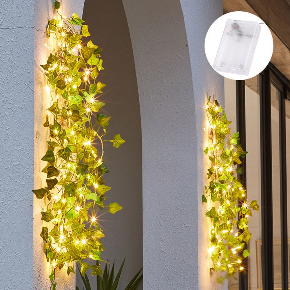 Artificial Pts LED String Light, 1PCS Green Leaf Ivy Vine Fairy Light String Maple Leaves Lamp Gard DIY Hanging Lighting--White--Battery 10M 100LED