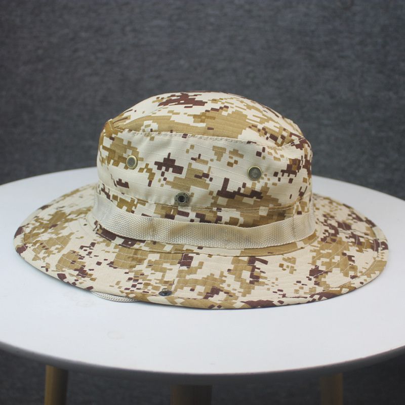 Red Army Green Travel Cotton Wide Brim Bucket Hat With String Women Men UV Protection Camouflag RA