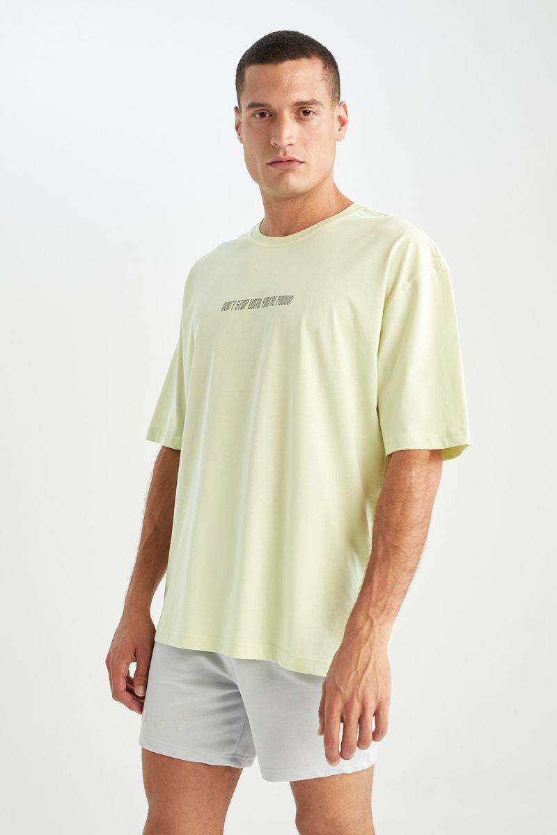 Man - Crew Neck Oversize Fit Knitted T-Shirt-Turquoise