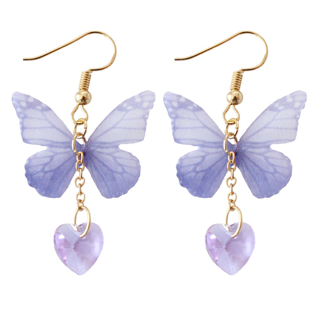 Party Elegant Women Butterfly Heart Long Dangle Hook Earrings Jewelry Gift-Purple