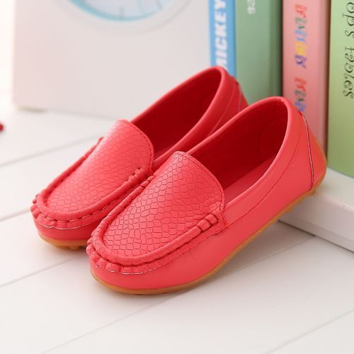 Children's Leather Square Toe Peas Shoes Girls Flat Casual Shoes Red