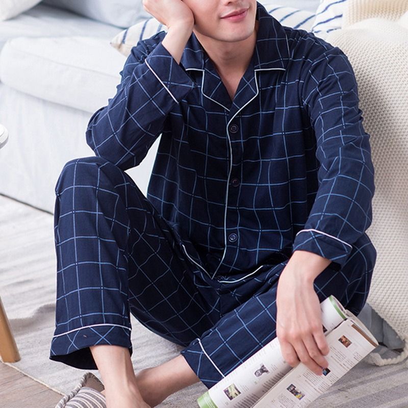 Men Sleepwear Striped Cotton Pajama Sets For Men Short Sleeve Long Pants Sleepwear Pyjama Male Homewear Lounge Wear Clothes D Size XXXL
