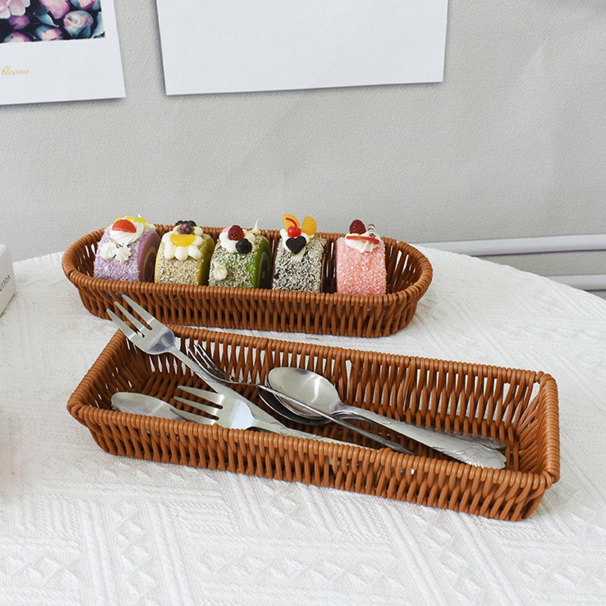 Wicker Woven Bread Basket Vintage For Kitchen Table Oval