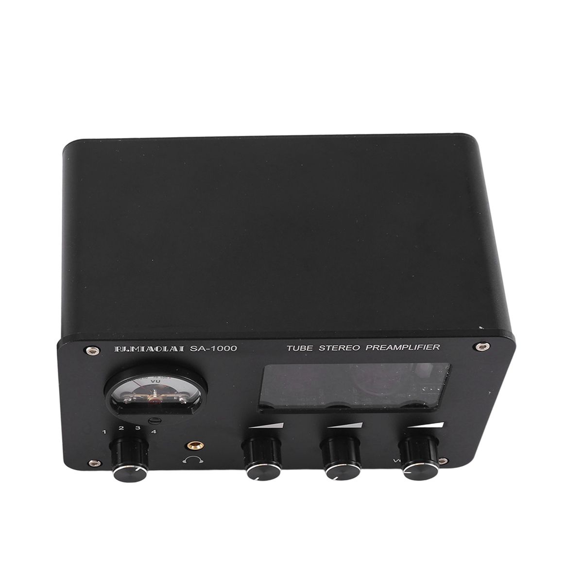 Audiophile Tube Preamp 4-Input 2-Output HIFI Preamp with Built-in VU Level Meter High-Bass Adjustment Amplifier EU Plug