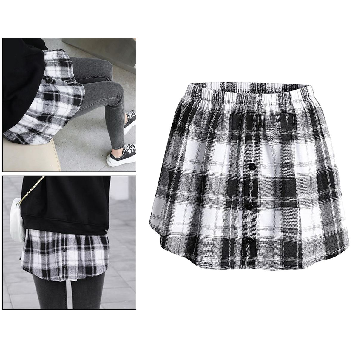 Plaid Half Skirt Girls TShirt Hoodies False Bottom Extender White