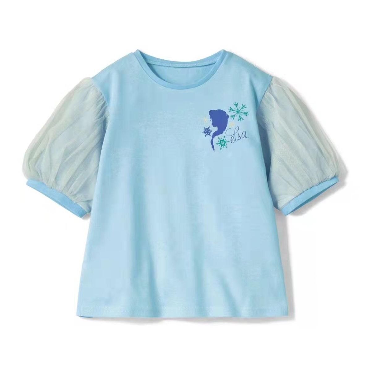 Girls' Baby Mesh Puff Sleeve Short Sleeve Children T-Shirt Multi-Color Optional 90-140 Siz