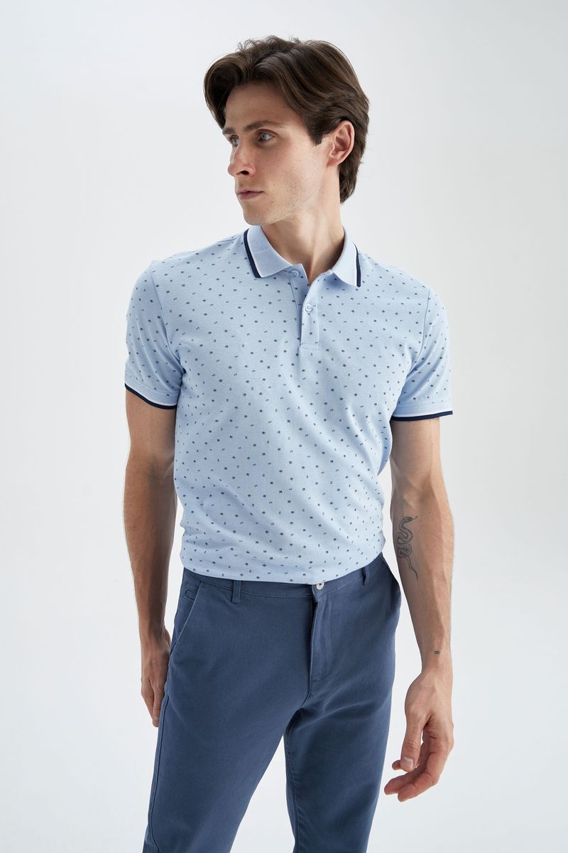 Man Smart Casual Slim Fit Short Sleeve Knitted Polo T-Shirt - Blue